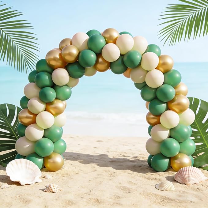 Bezente Sage Green Gold White Balloons Kit - 60pcs 12 inch Sage Green Sand White Latex Balloons Metallic Gold Helium Balloons for Birthday Engagement Wedding Baby Shower Party Event Decorations