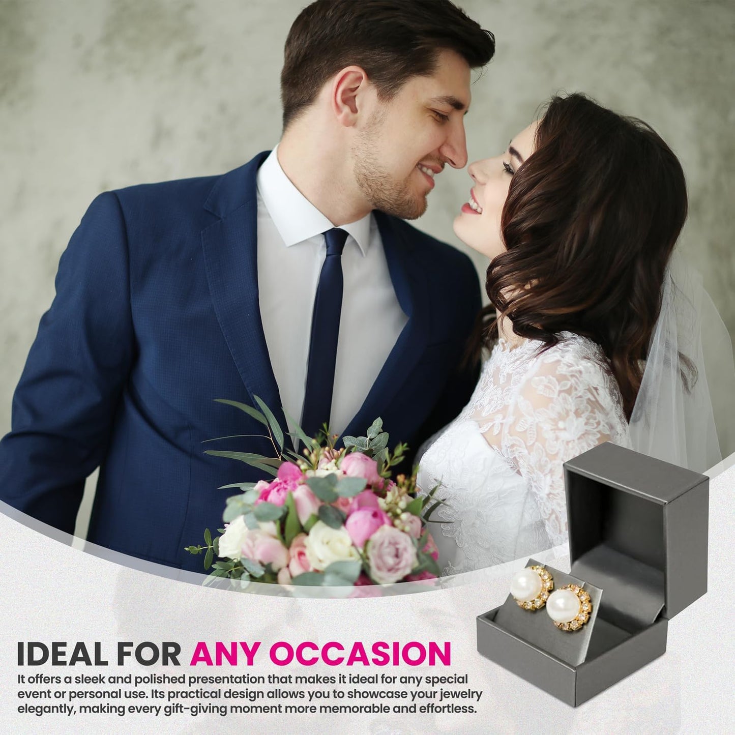 Novel Box Silver Jewelry Box for Earrings 2.37x2.37x1.87 Inches - Earring Gift Box for Proposal Wedding Engagement - Faux Leatherette Jewelry Display Box - Gift Presentation Boxes for Earrings