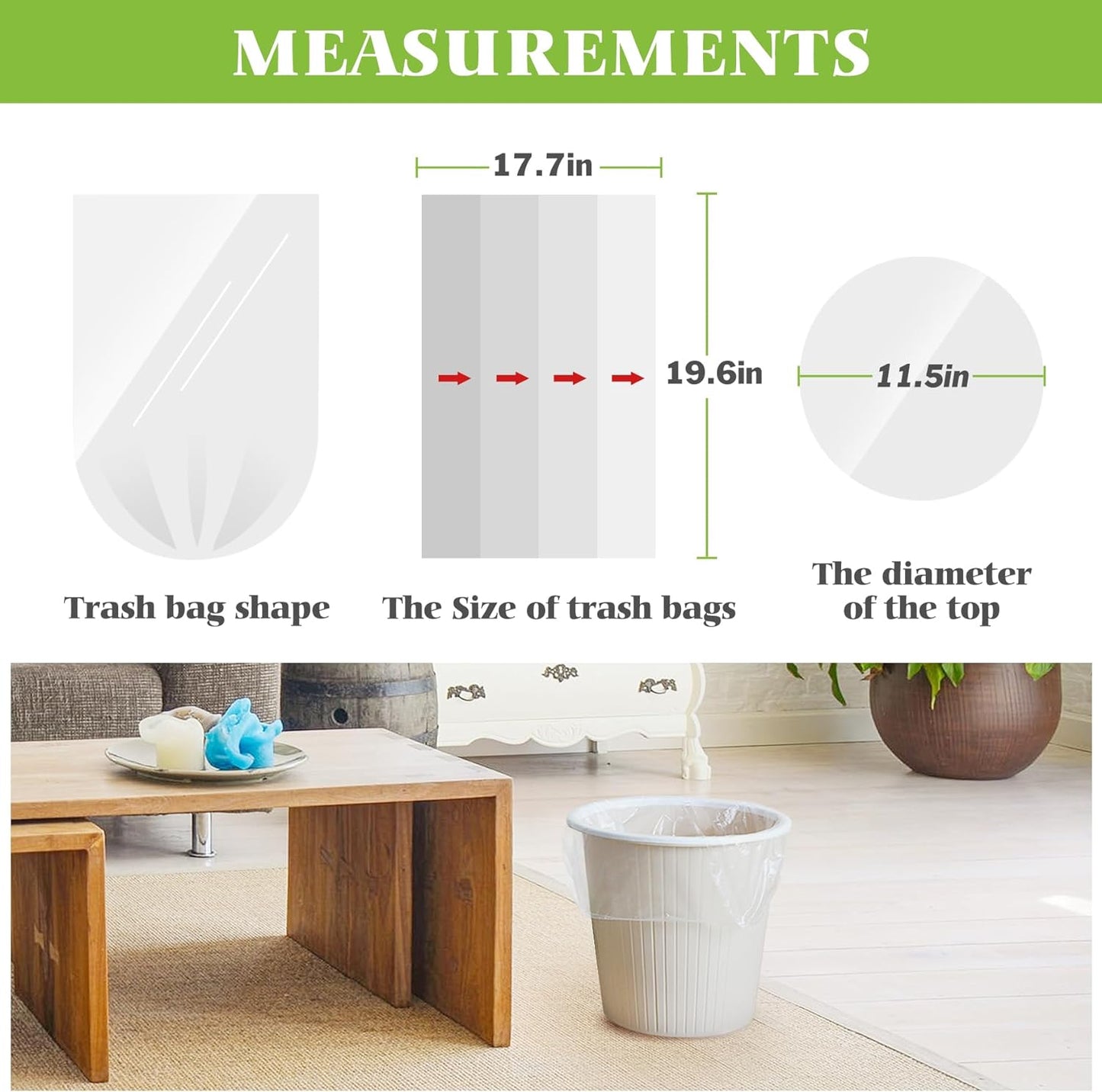 3 Gallon 330 Counts Strong Trash Bags Garbage Bags by Teivio, Bathroom Trash Can Bin Liners, Small Plastic Bags for home office kitchen (Clear)