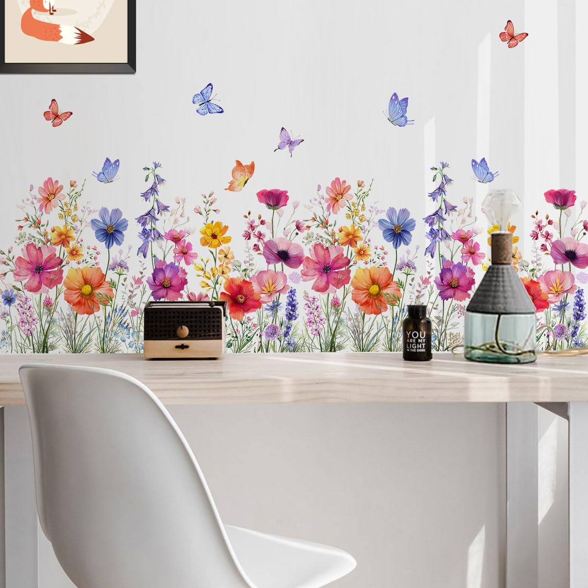 2 Pieces Flowers Wall Decals Vinyl Flowers Wall Stickers Removable Floral Murals Peel and Stick Colorful Flower Decor for Girls Bedroom Living Room Nursery (Bright)