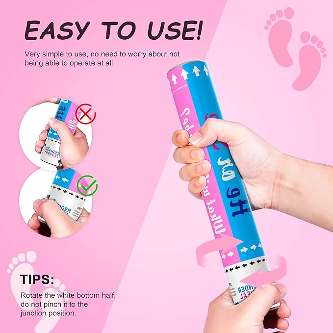 POPUPARTY 2 Pack Pink Gender Reveal Fire Extinguishers with 4 Pack Pink Confetti Cannons for Baby Girl Gender Reveal Party