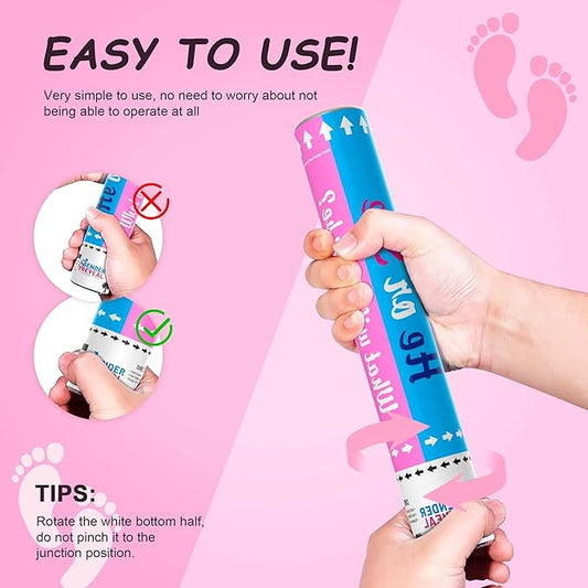 POPUPARTY 6 Pack Gender Reveal Confetti Cannon | No Powder Confetti Poppers | Ideal for Baby Girl Gender Reveal Decoration (6 Pink)