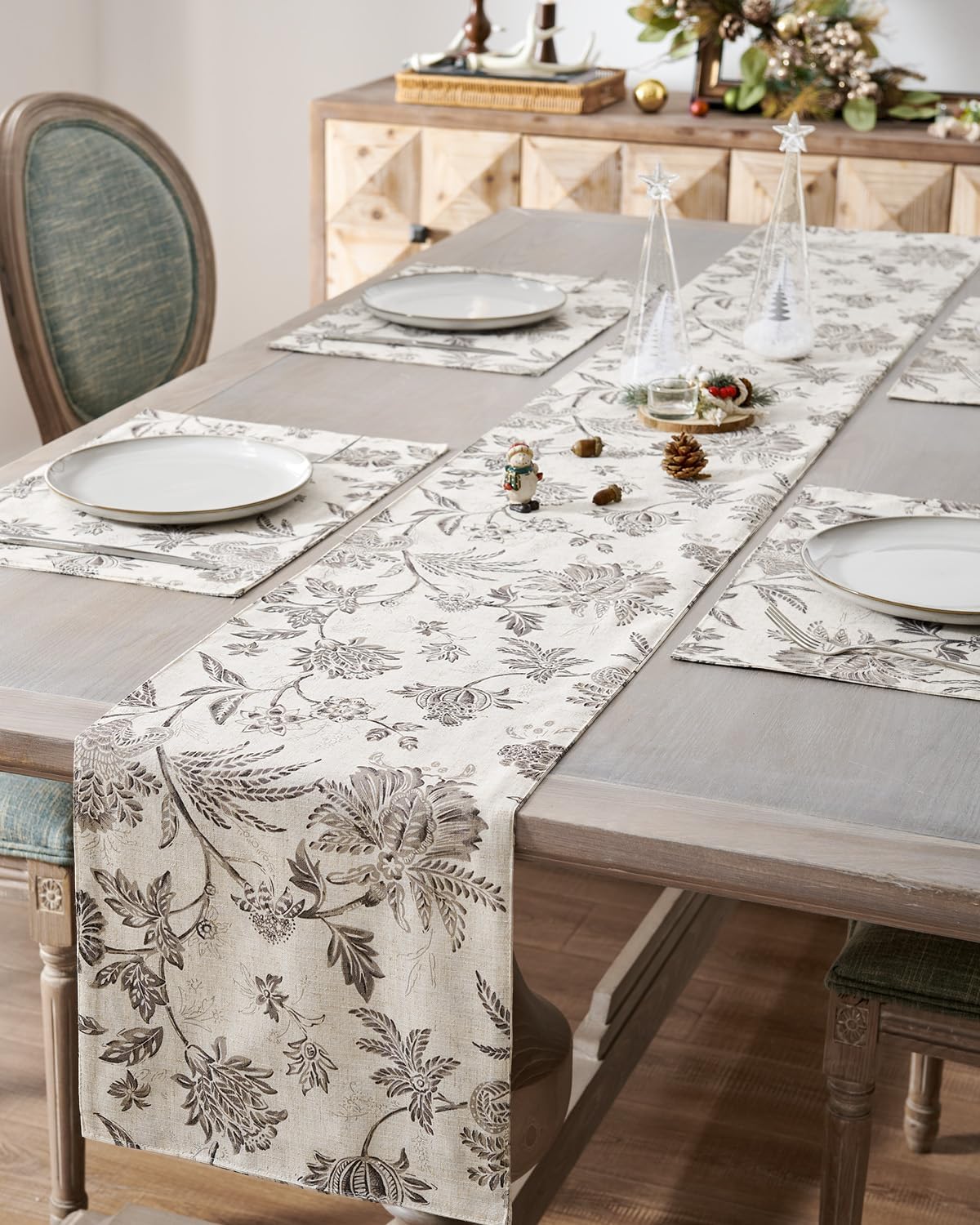 jinchan Linen Table Runner for Kitchen Farmhouse Table Cloth French Country for Party Wedding Birthday Dining Table Indoor Outdoor Decor 13 x 72 Inch 1 Panel Grey
