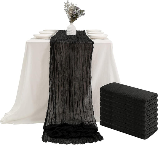 DOLOPL Black Cheesecloth Table Runner 13.3ft Boho Gauze Cheese Cloth Table Runner Rustic Sheer Runner 160inch Long for Wedding Bridal Baby Shower Birthday Party Cake Table Decorations