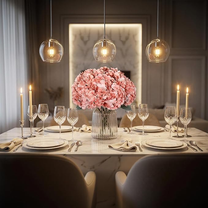 2Bouquets Artificial Fake Flowers Plants Silk Hydrangea Arrangements Wedding Bouquets Decorations Plastic Floral Home Kitchen Garden Party Festival Bar DIY(Light Coral Pink)