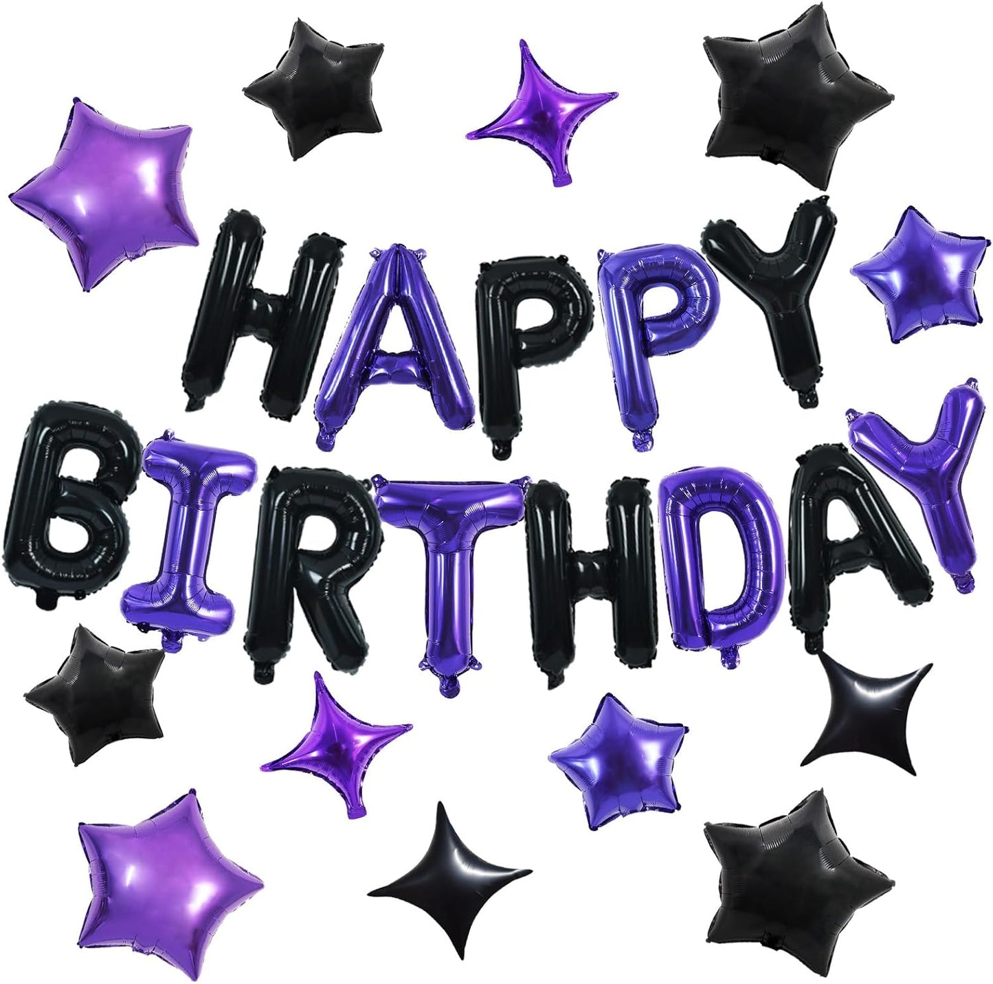 TONIFUL 35PCS Black Purple Happy Birthday Decorations Kit 16 Inch Happy Birthday Balloon Banner Decorations Supplies for Men Women Adults Girls Boys Kids for Halloween Chrismas New Year