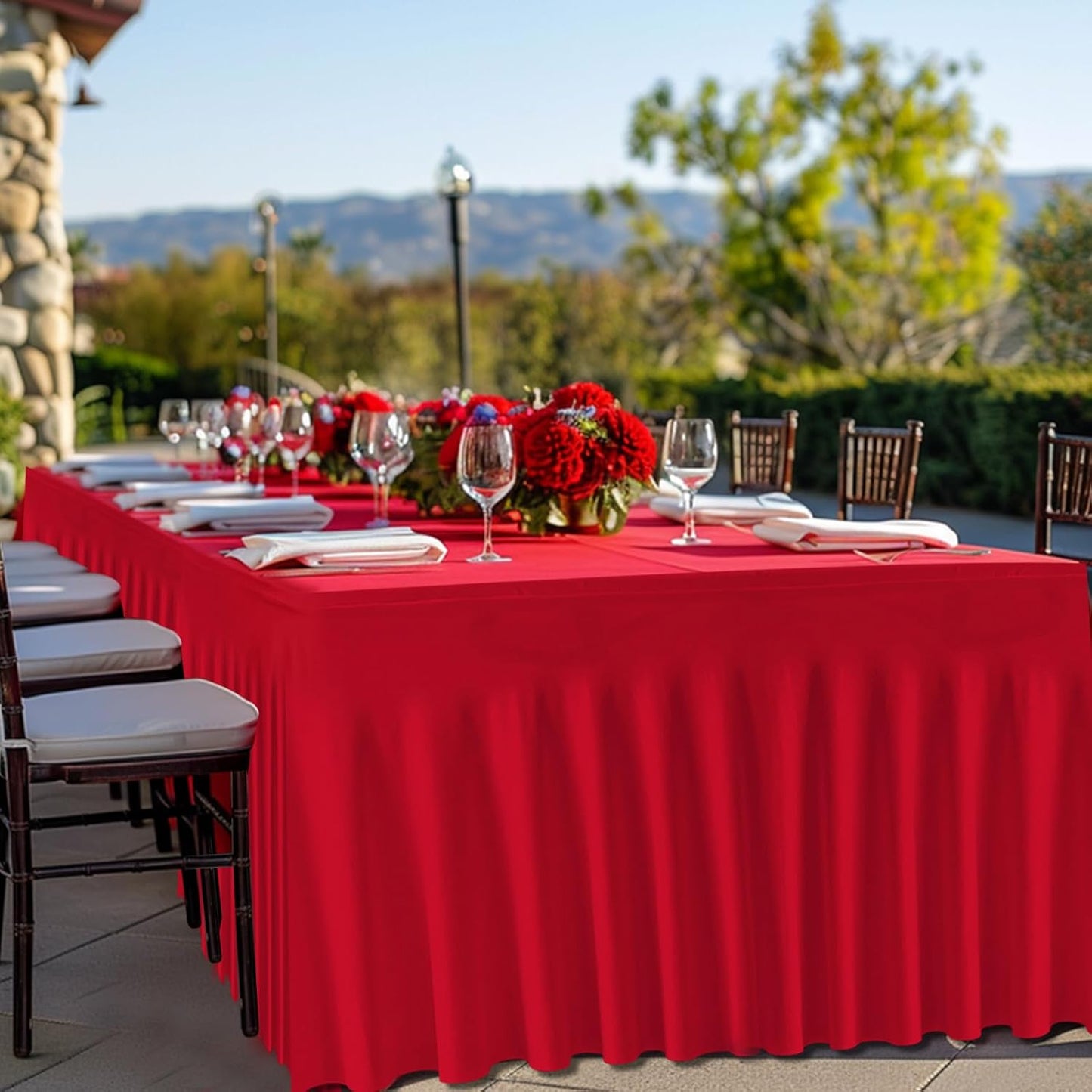 2 Pack Red Spandex Tablecloths for 6FT Tables – Stretch Fitted Wrinkle-Free & Washable Table Covers – Reusable Rectangle Tablecloths for Weddings, Parties, Banquets, Buffets, and Events