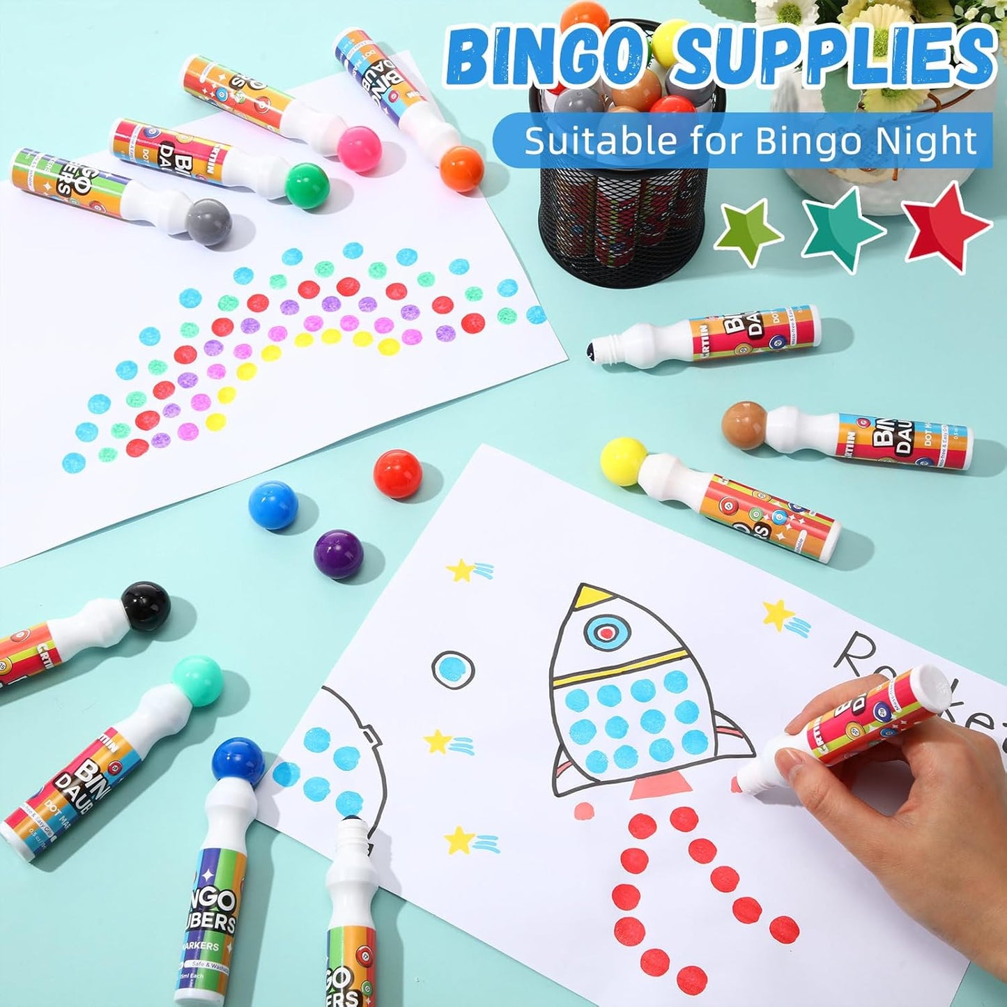 Crtiin 96pcs Bingo Daubers Bulk in 12 Colors, 0.5 Oz, Assorted Colors Set of Bingo Markers,bingo Supplies Dot Markers Dot Paint Craft Ideal for Art and Crafts Painting Supplies Drawing Coloring