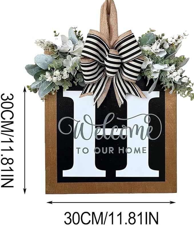 Last Name Year Round Front Door Wreath Front Porch Decoration 26 Letter Welcome Sign with Eucalyptus Garland and Bow Spring Wreaths for Front Door Outside Hanger Garland（H）