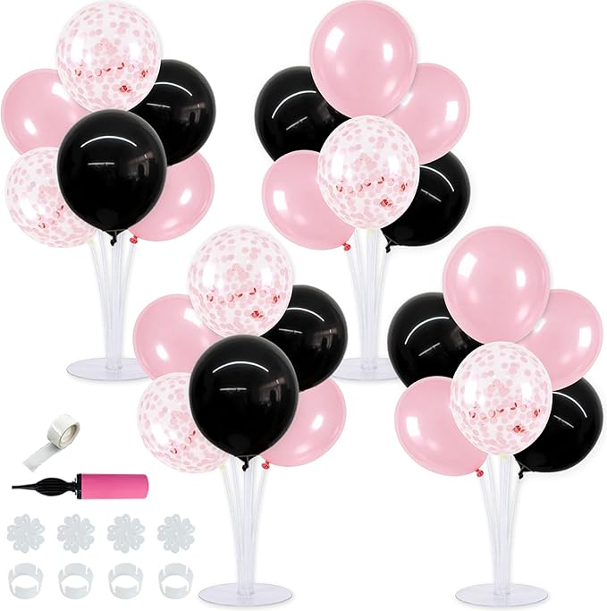 TONIFUL 4 Set Black Pink Balloon Centerpieces for Table,Balloon Stand Kit for Party Decor Sweet 16 18 21st 30 40 50 60 70th Birthday Decorations Anniversary Bridal Shower Graduation Decorations 2026
