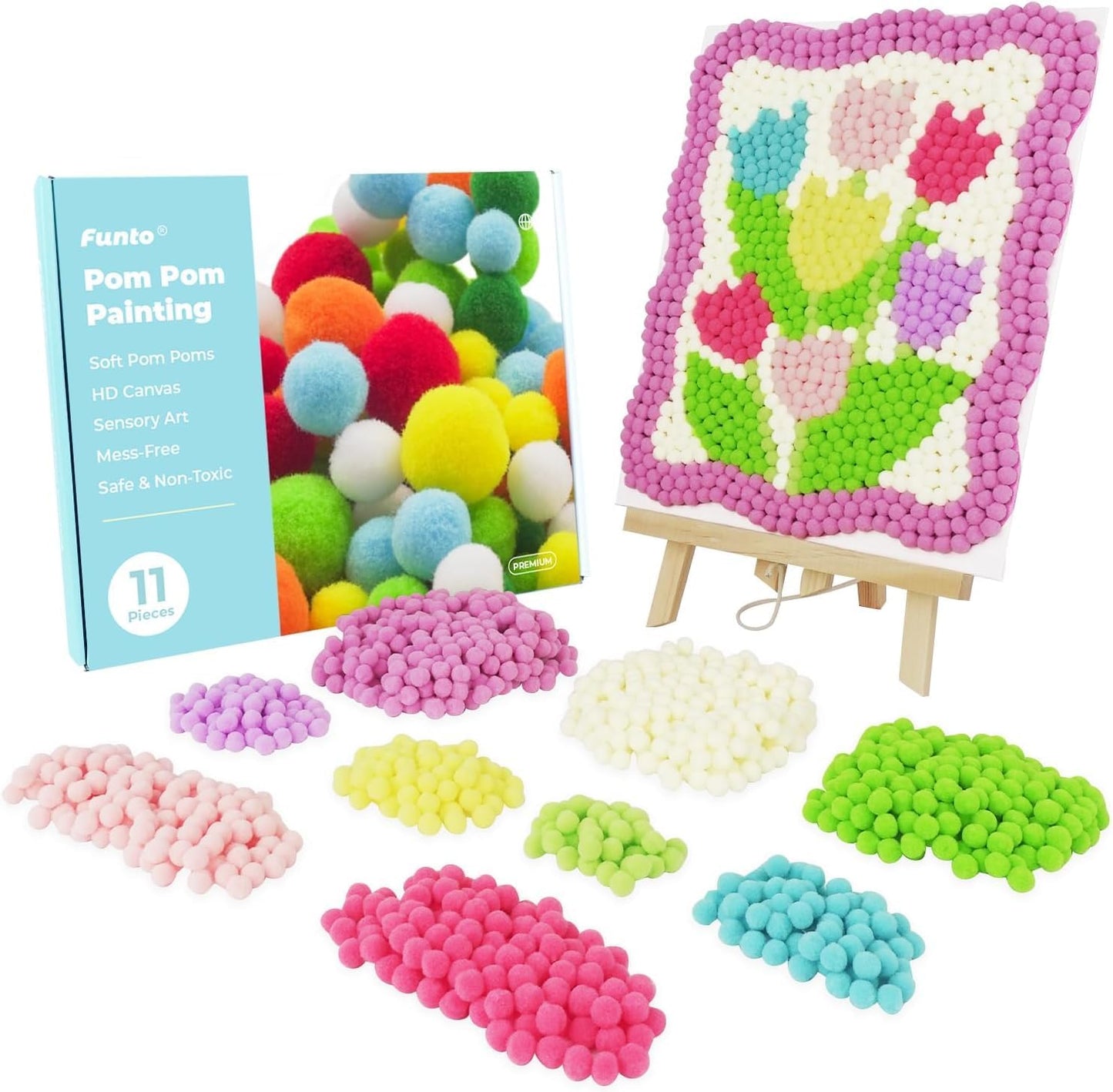 Funto Tulip Pom Pom Painting Art Kit, 1100+ pom poms, Canvas and Sturdy Easel for Home Decor, Suitable for Kids and Adults DIY Painting