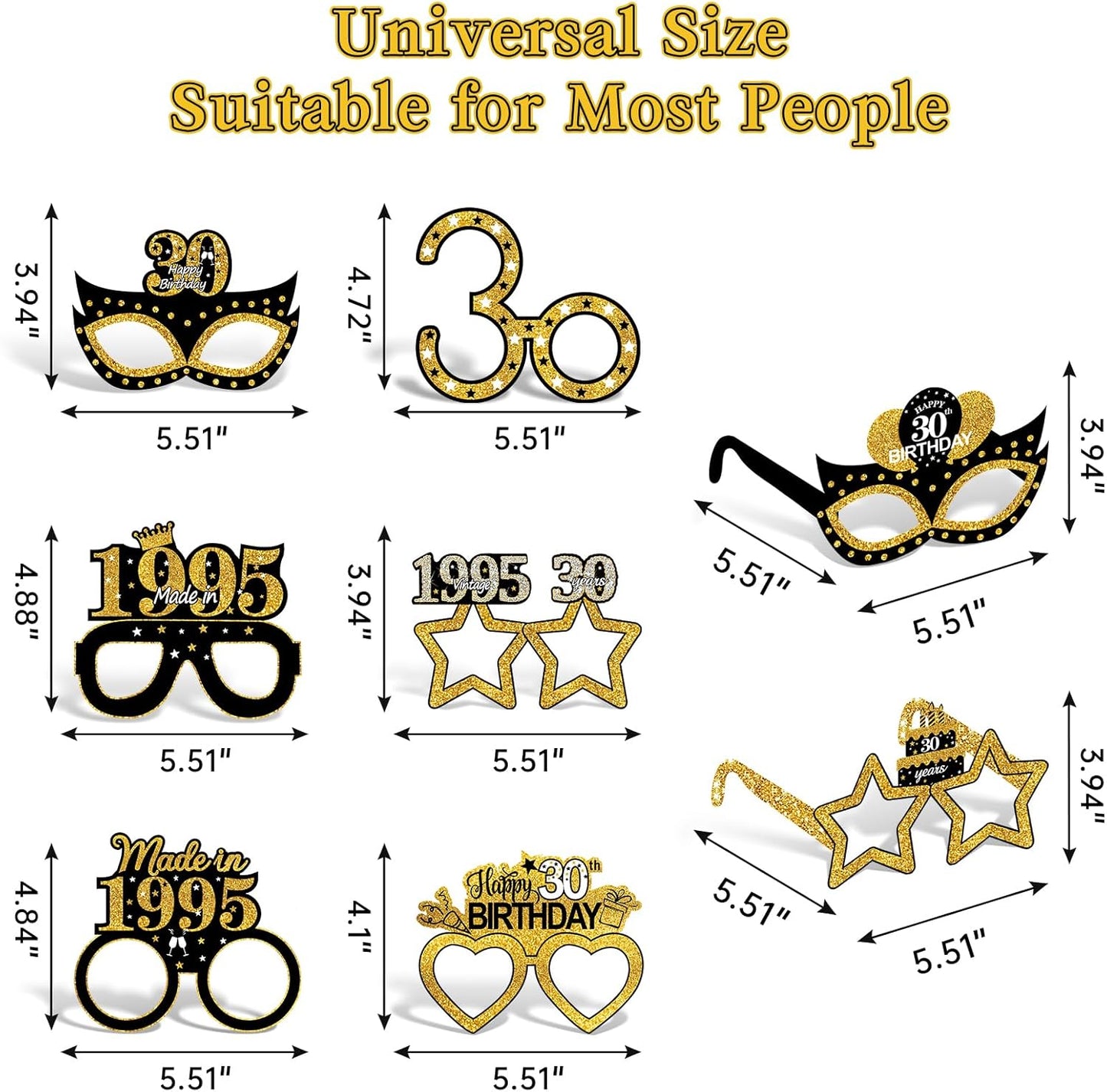 24Pcs 1995 30th Birthday Paper Glasses Decorations for Men Women - Black Gold Happy 30th Birthday Paper Eyeglasses Photo Props, Vintage 1995 Thirty Years Old Birthday Party Supplies