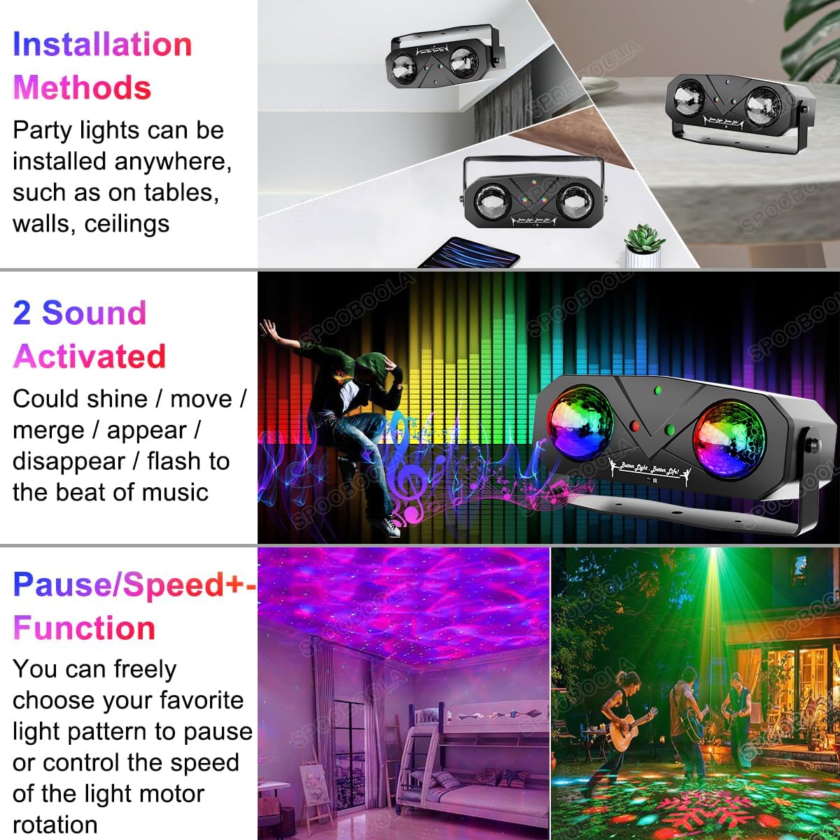 Party Disco Ball, Dj Disco Light Strobe Dance Sound Activated with Remote Control Stage Rave Light Ocean Star Projector for Club Parties KTV Christmas Halloween Décor Birthday Outdoor Glow Party