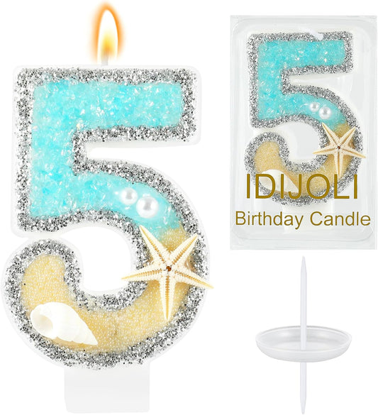 Beach Birthday Candle Starfish Number 5 Candles 5th Cake Candle Blue Birthday Cake Topper Cupcake Decorations Party Decor Anniversary Celebrations Supplies Favors