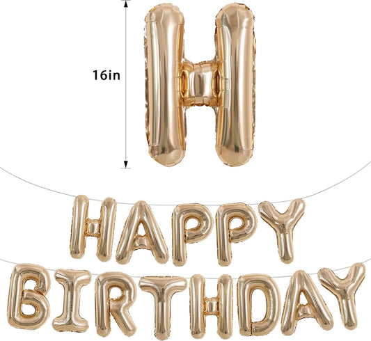 TONIFUL Happy Birthday Balloons Banner 16 Inch Mylar Foil Letters Birthday Sign Reusable for Girls Boys Kids & Adults Birthday Party Decorations Supplies（Champagne Gold ）