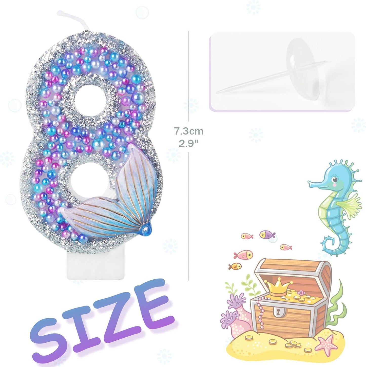 Girls Sparkler 4 Birthday Number Candles, Purple Pearls Mermaid Tail Number Birthday Candles for Girls Women Birthday Cakes Mermaid Themed Birthday Decorations Party Favors Number 4 Candle Cake Topper