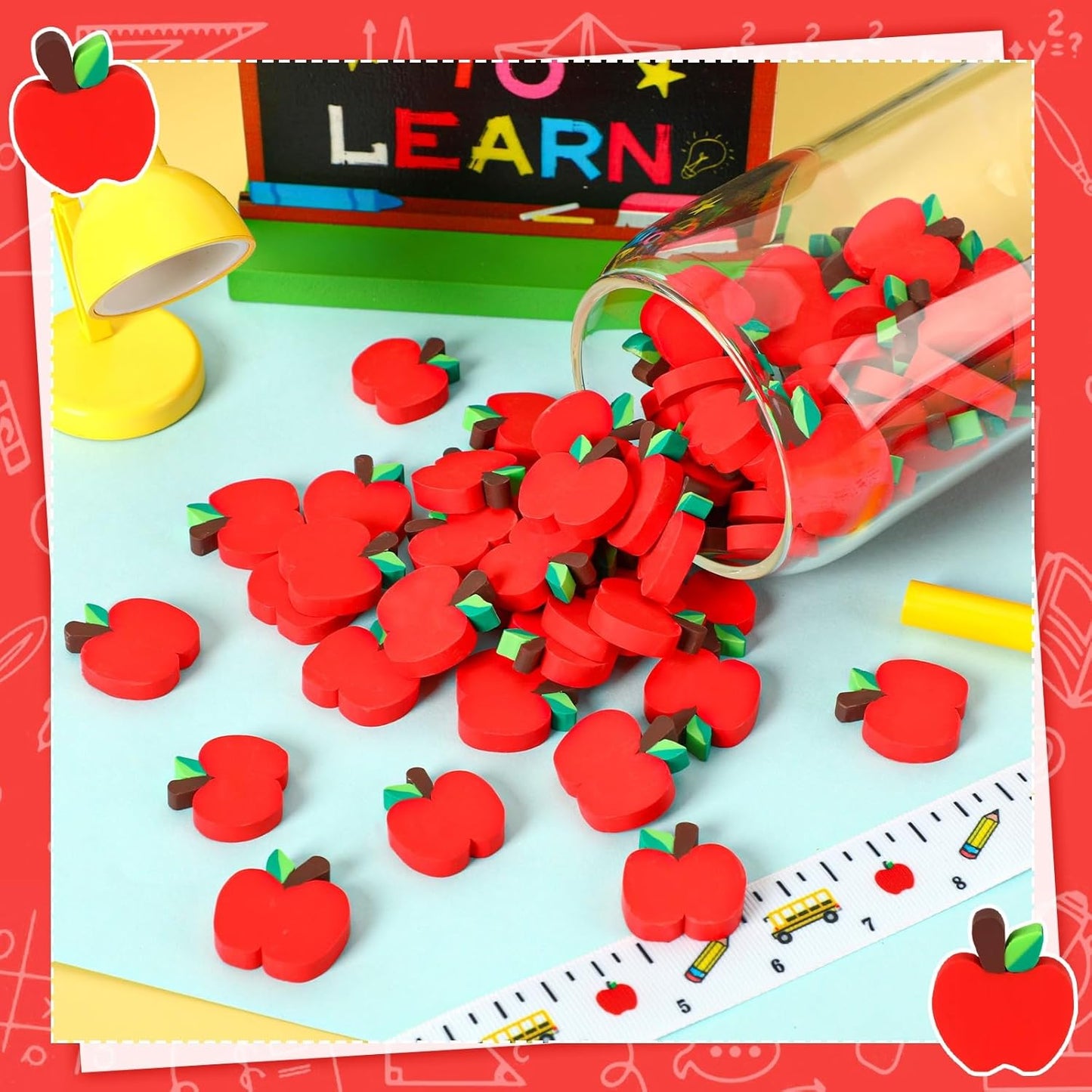 80pcs Red Apples Polymer Clay Ornaments, Welcome Back to School Table Scatters A-pple Vase Filler for Arts Crafts Decorations Classroom Counting Teacher Supplies Stationary Party Favors