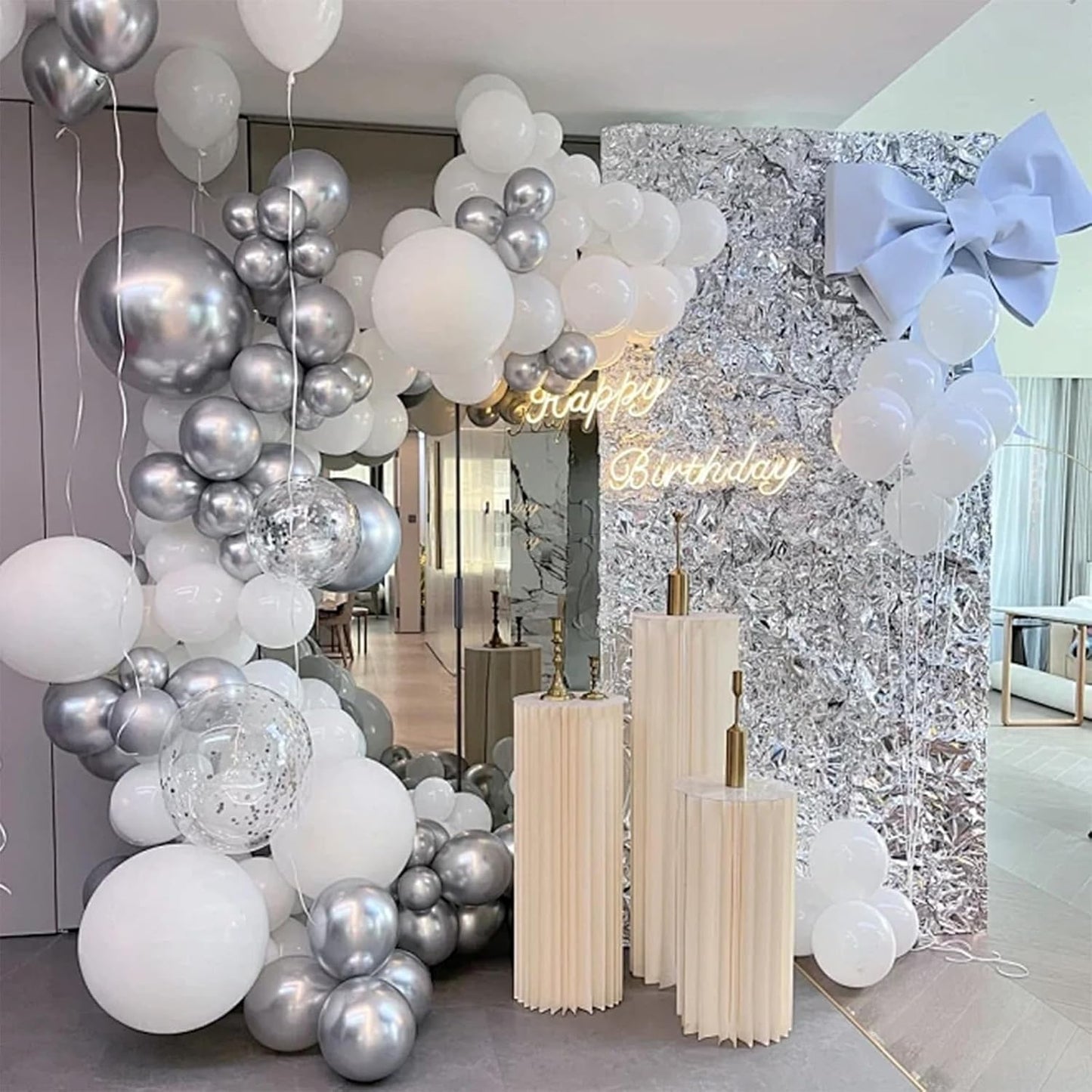 Silver Metallic Chrome Latex Balloons, 100pcs 12inches Round Helium Silver Balloons for Birthday Baby Shower Wedding Birthday Party Decorations