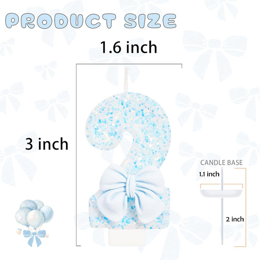 Birthday Candle for Cake, Number 2, Blue, 2.76 inch, Smokeless, Modern, Number Theme