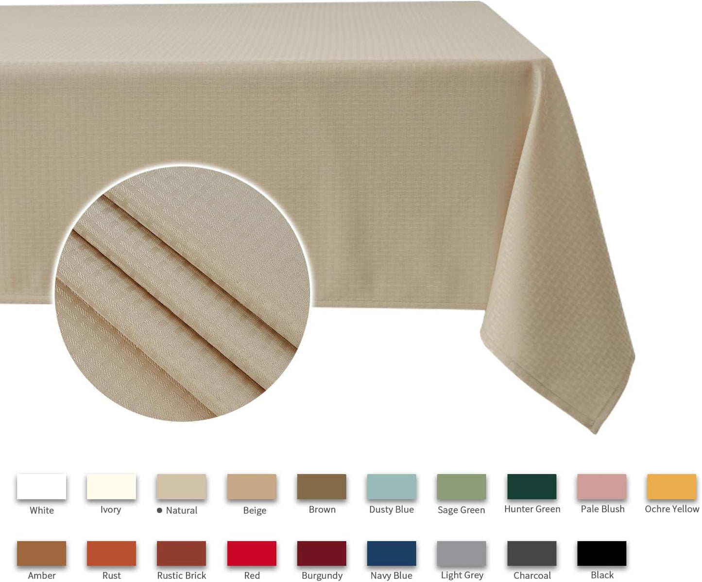 maxmill Rectangle Tablecloth Weaved Texture Design Water Resistant Wrinkle Free Spill-Proof, Soft Table Cloth for Dining Room Decoration, Banquet Parties Event Holiday Dinner, 52 x 84 Inch Natural