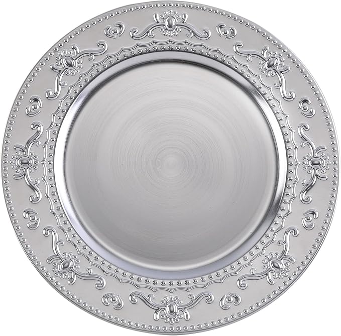 13-Inch Charger Plates, 6Pcs Dinner Plate Chargers Round Server Ware Compatible with Ceramic/china tableware, Silver