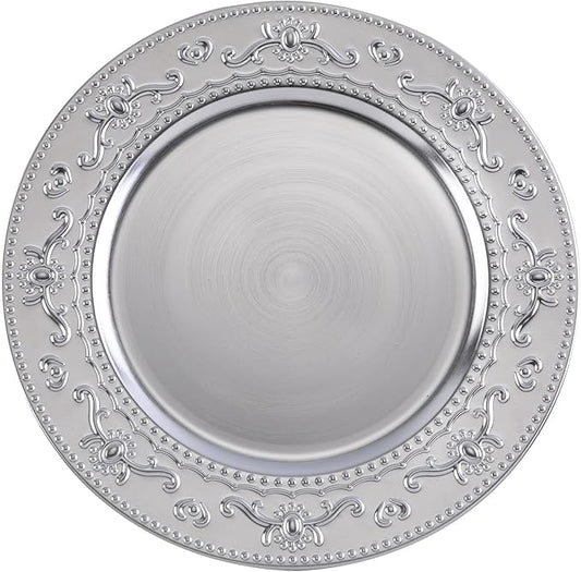 13-Inch Charger Plates, 6Pcs Dinner Plate Chargers Round Server Ware Compatible with Ceramic/china tableware, Silver