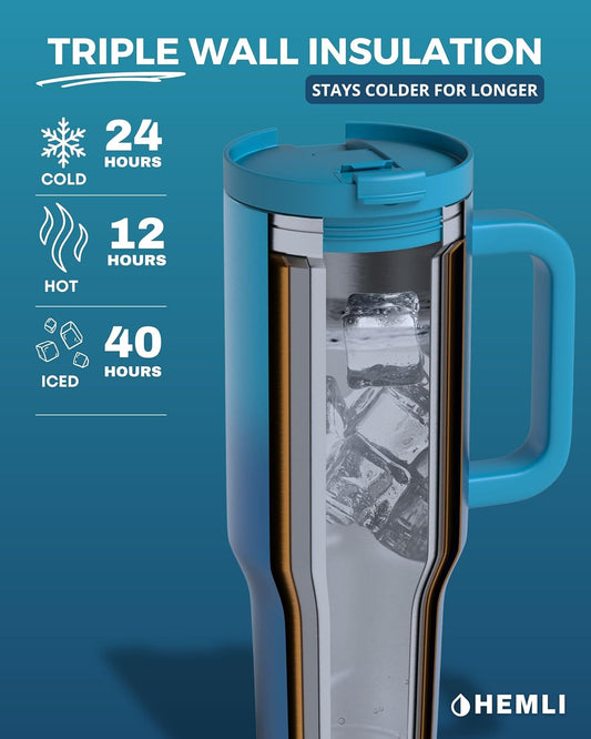 40 Oz Tumbler with Handle and Straw, Insulated Tumbler with Leakproof 2-in-1 Lid and Straw, Reusable and Portable Water and Coffee Stainless Steel Travel Mug, Vacuum Insulated