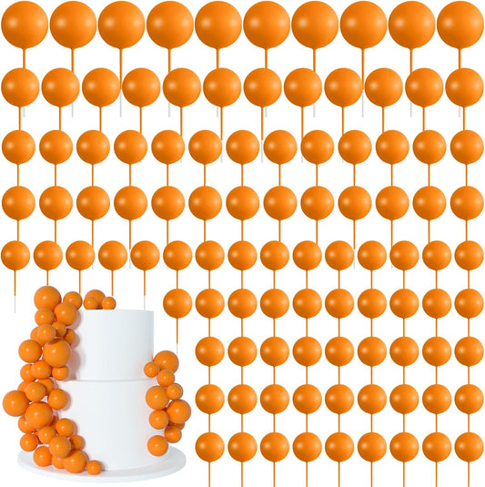138 Pcs Balls Cake Topper Decorations Balloon Cupcake Toppers Foam Multisize Cake Topper Balls for Thanksgiving Halloween Birthday Party Wedding Anniversary