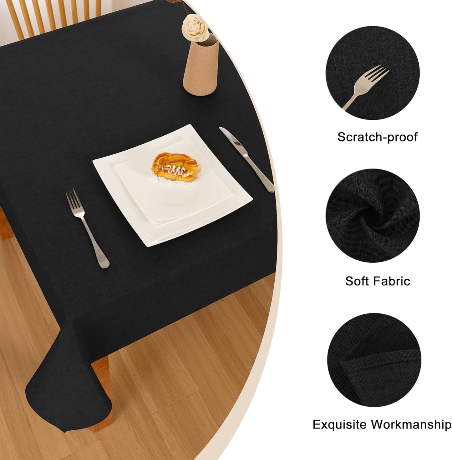 Hiasan 2 Pack Faux Linen Rectangle Tablecloth - Wrinkle and Stain Resistant Washable Table Cloth for Kitchen Dining Room Holiday Table Cover for Party Dinner, Black, 70 x 140 Inch