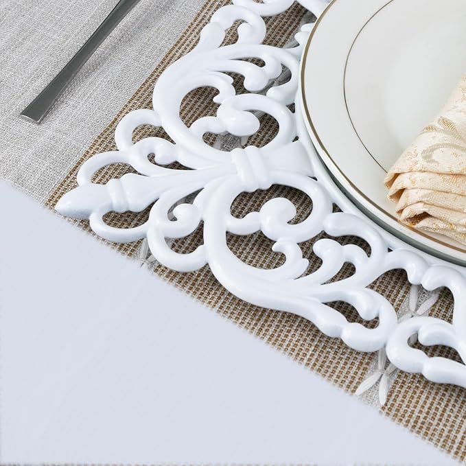 MAONAME 12" White Charger Plates Set of 6, Mirror Charger for Dinner Plates, Plastic Plate Chargers with Embossed Rims, Square Chargers for Table Setting, Wedding