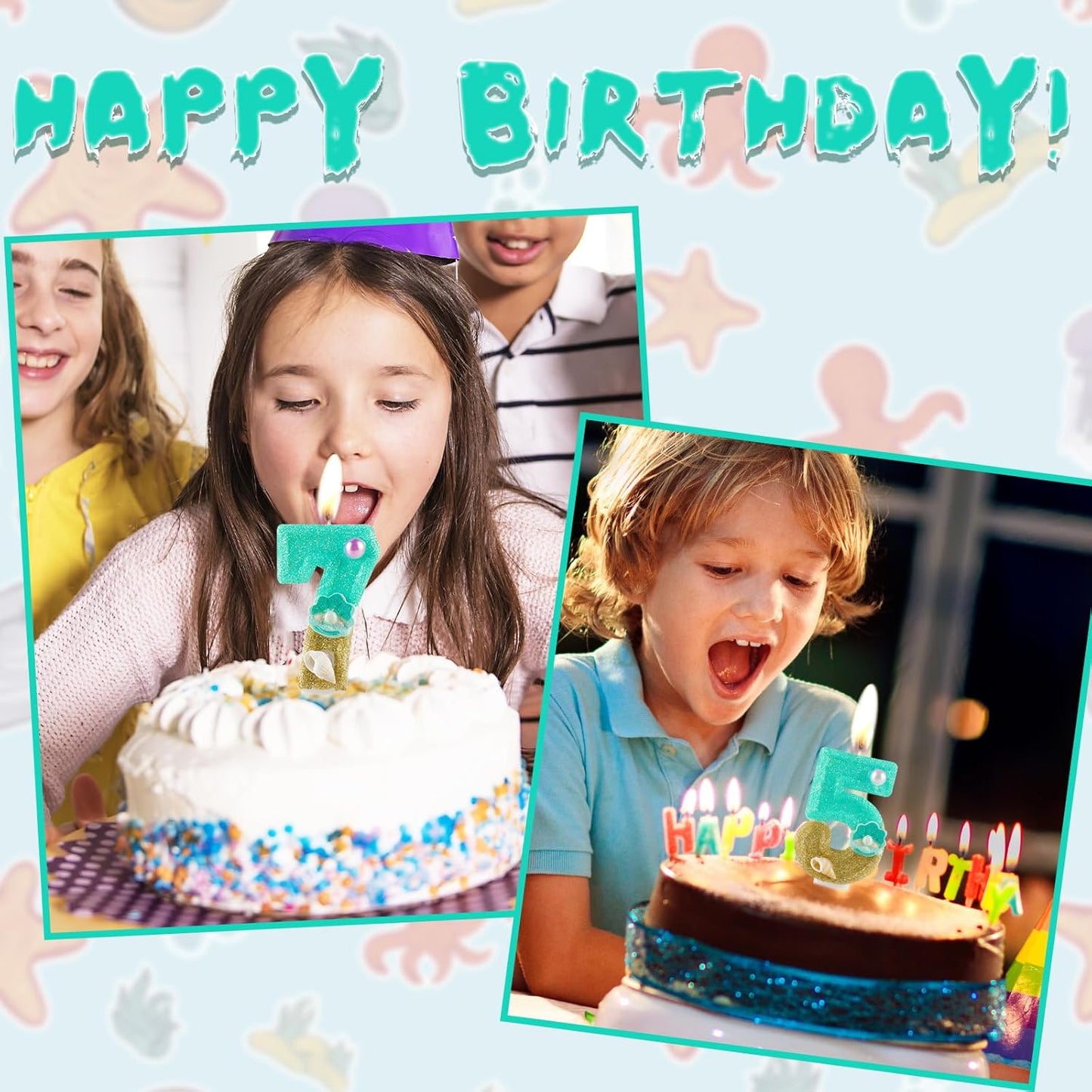 2.76 Inch Birthday Candles Number 5 Candle,Handmade Shell Candle Cake Topper,Mermaid Beach Theme Finding Nemo Birthday Party Favors Decorations