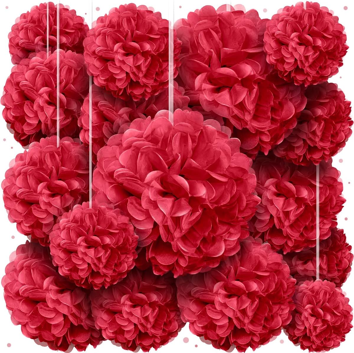 Red Tissue Paper Pom Poms - Red Party Decorations for Birthdays, Weddings, Baby Showers and Special Occasions by Avoseta (16 Piece Set, Assorted Sizes)
