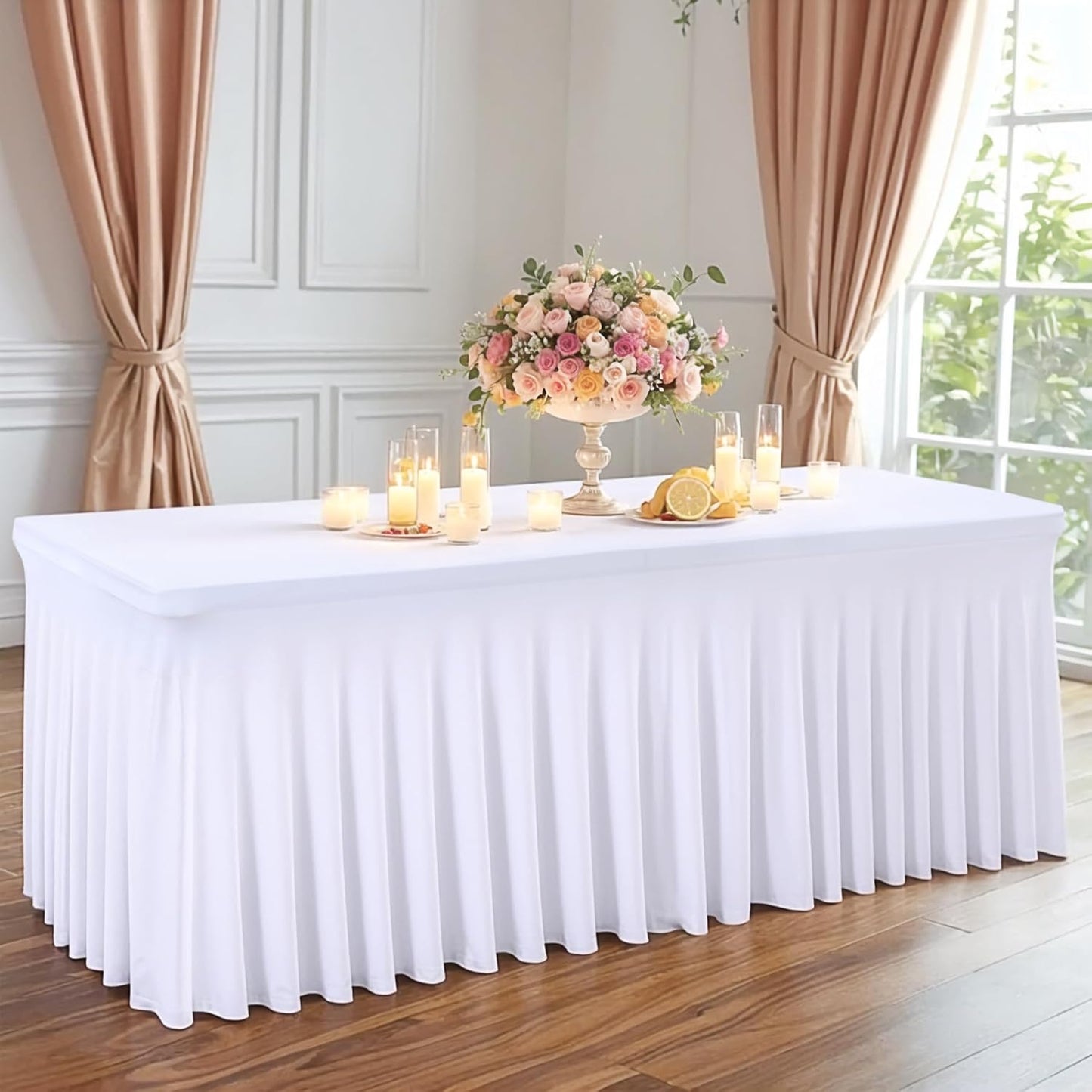 6 Packs White Spandex Tableclothes for 6 Foot Rectangle Table, Spandex Table Covers 6FT Stretch Table Skirts Rectangle Tables Wrinkle Free Fitted Tablecover for Event, Wedding, Banquet & Parties