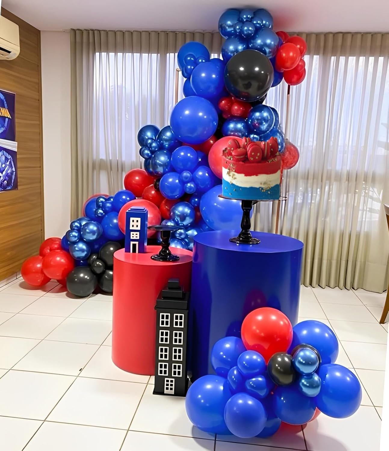 Black Red Blue Balloons, 50pcs 12 Inch Black Red Blue Silver Latex Balloons for Birthday Graduation Party Decorations