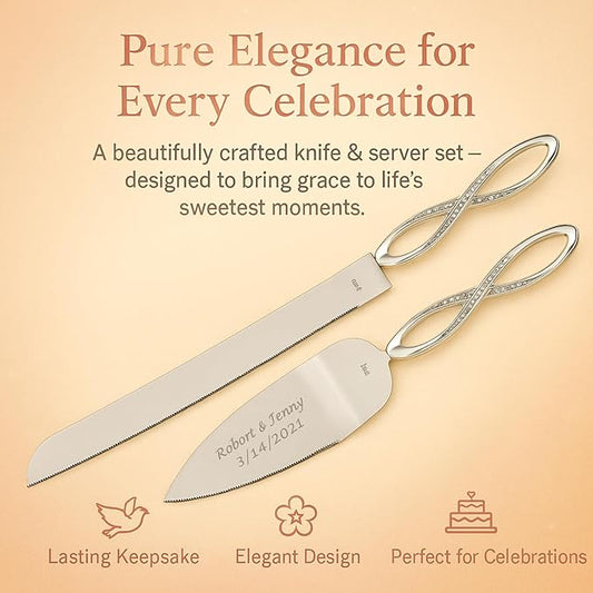 GIFTS INFINITY Personalized Infinity Wedding Cake Server and knife Free Engraving - Valentine's Day Gift