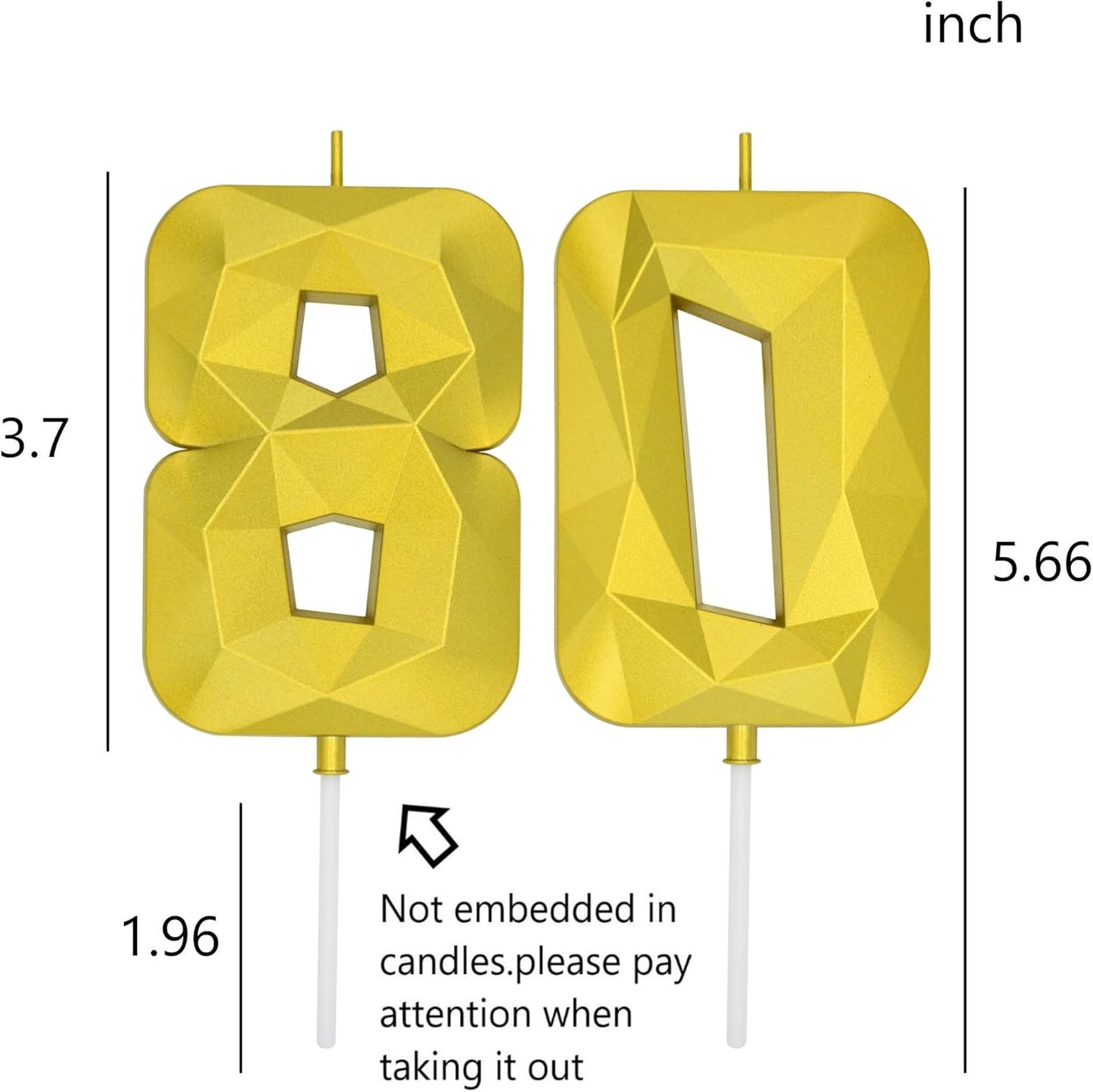 DERVENTA Large Birthday Candle Number 3D Gold 3.7 inch Party Celebration Anniversary Decoration Cake Topper 1 Piece (Number 80 Gold)