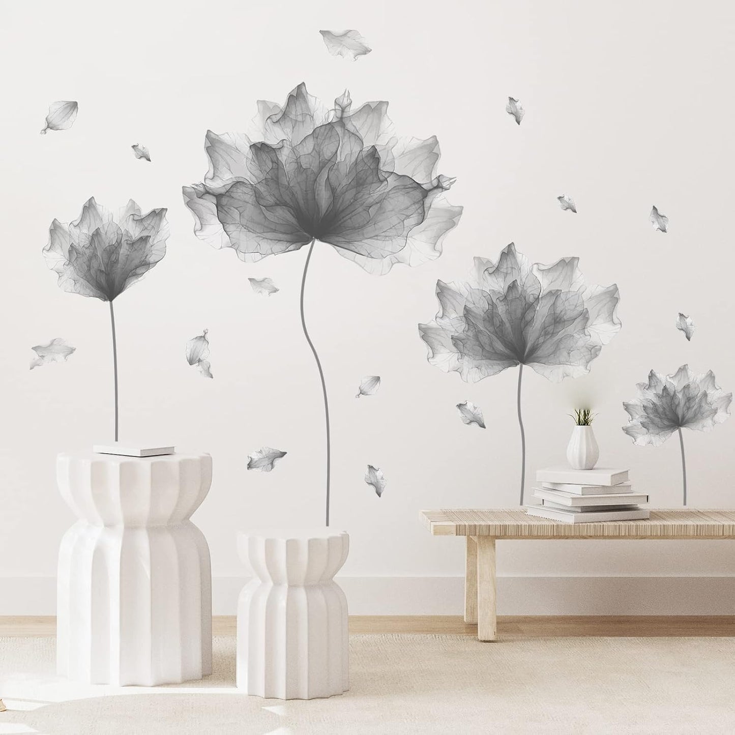 39.3'' x 32.6'' Huge Flower Petal Wall Decals Living Room Floral Wall Stickers Removable Peel and Stick Waterproof Wall Art Decor Stickers for Bedroom Bathroom Office (Gray)