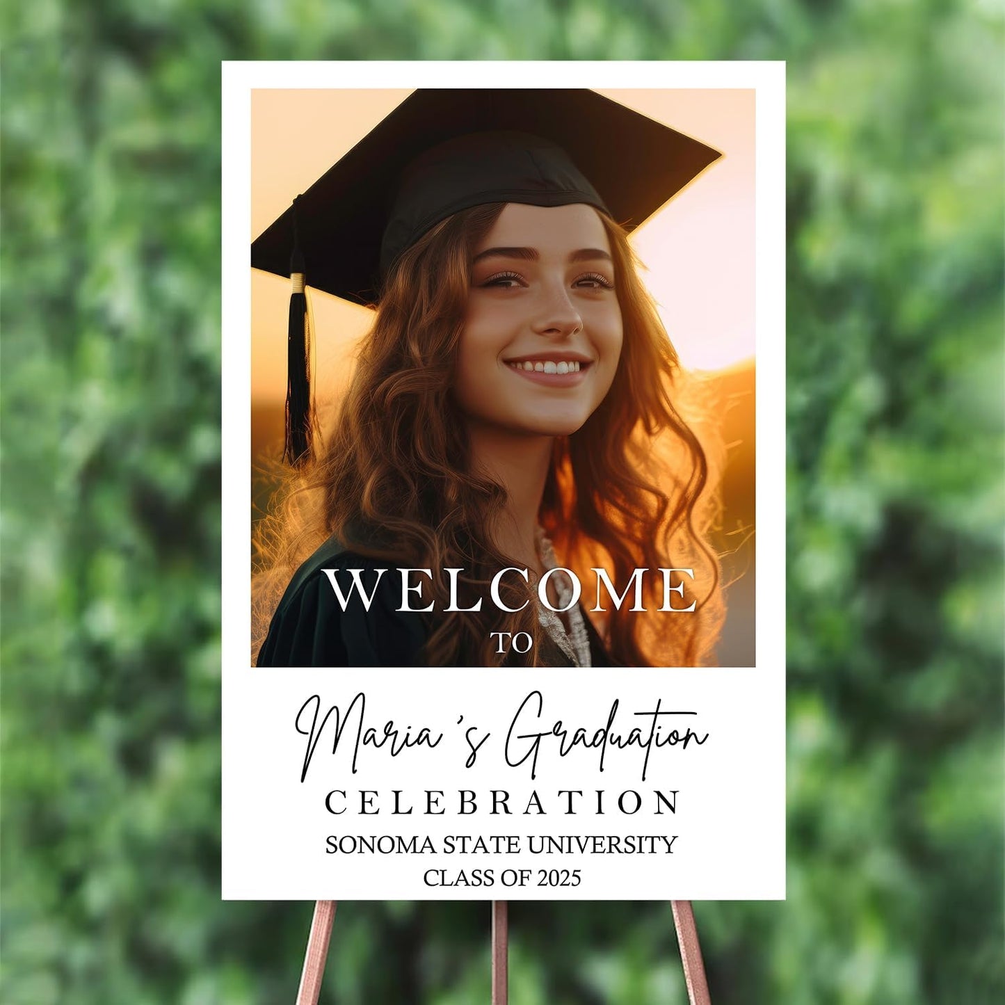 Minimalist Grad Party Welcome - Graduation Photo Sign, Decor With Frame Included