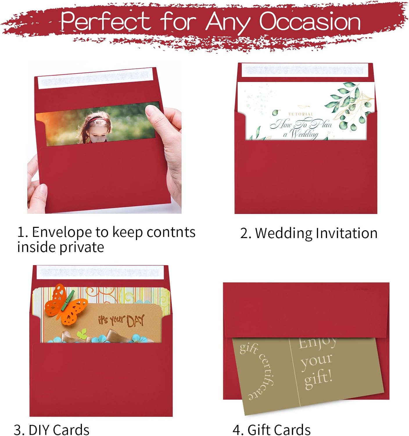 50 Pack Envelopes - A4, 4x6 Red Self Seal - Printable for Wedding, Baby Shower Invitations