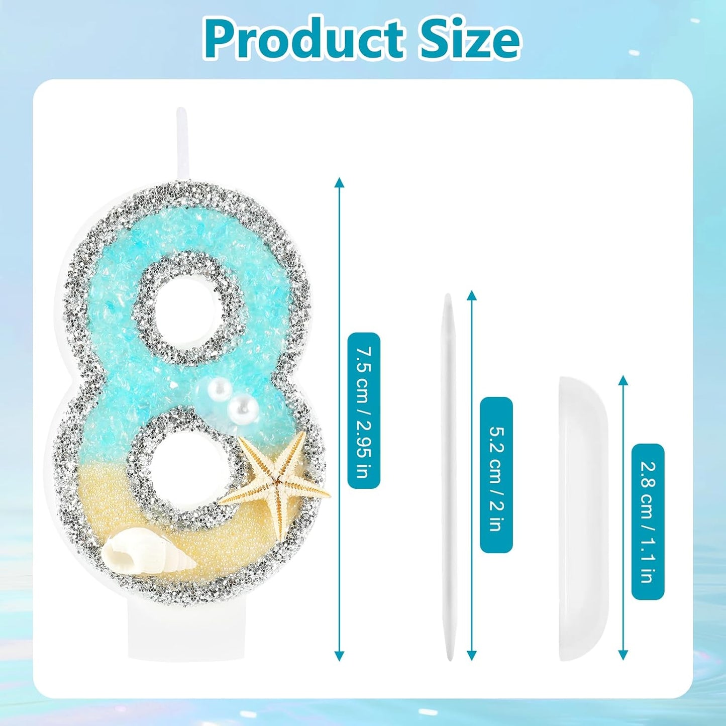 Beach Birthday Candle Starfish Number 8 Candles 8th Cake Candle Blue Birthday Cake Topper Cupcake Decorations Party Decor Anniversary Celebrations Supplies Favors