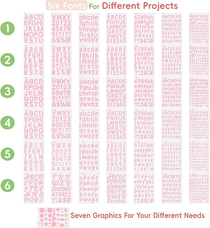 Patemby 1/2, 3/4, 1, 5/4 Inch Small Letter Stencils for Painting, 43 Pack Crafts Reusable Plastic Letter Templates 6 Different Font with Tiny Number & Alphabet Stencil for DIY Crafts Art Projects
