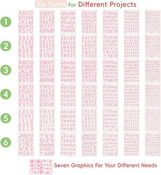Patemby 1/2, 3/4, 1, 5/4 Inch Small Letter Stencils for Painting, 43 Pack Crafts Reusable Plastic Letter Templates 6 Different Font with Tiny Number & Alphabet Stencil for DIY Crafts Art Projects