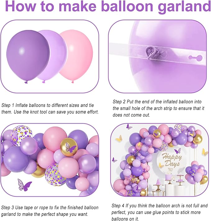 Purple Pink Butterfly Balloon Garland Arch Kit, Butterfly Baby Shower Decorations for Girl Women, Pink and Purple Gold Confetti Balloons for Birthday Bridal Shower Mothers Day Party Decorations