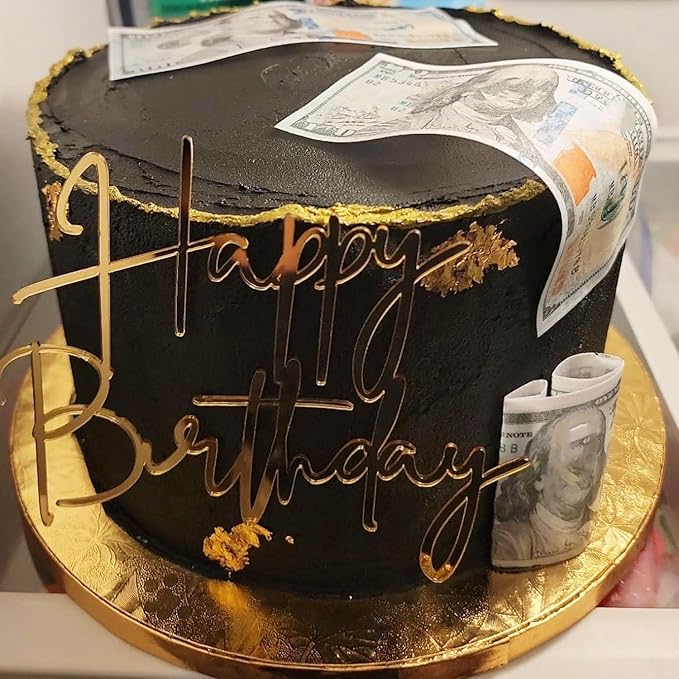 Happy Birthday Cake Topper, Gold Acrylic Birthday celebration Cake Decoration,Birthday Themed Party Decorations Supplies Perfect Keepsake for your family and friends