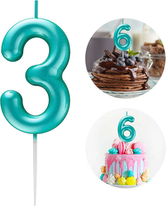 Blue Number 3 Candle Happy Birthday 3D Number Candles for Birthday Cake Party Decoration Wedding Anniversary Celebration Supplies