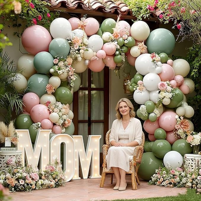 Sage Green Pink Balloon Garland Double Stuffed Dusty Pink Green White Sand Balloons Rose Cream Balloon Arch Kit for Birthday Baby Shower Gender Reveal Wedding Wild Flower Easter Party Decorations