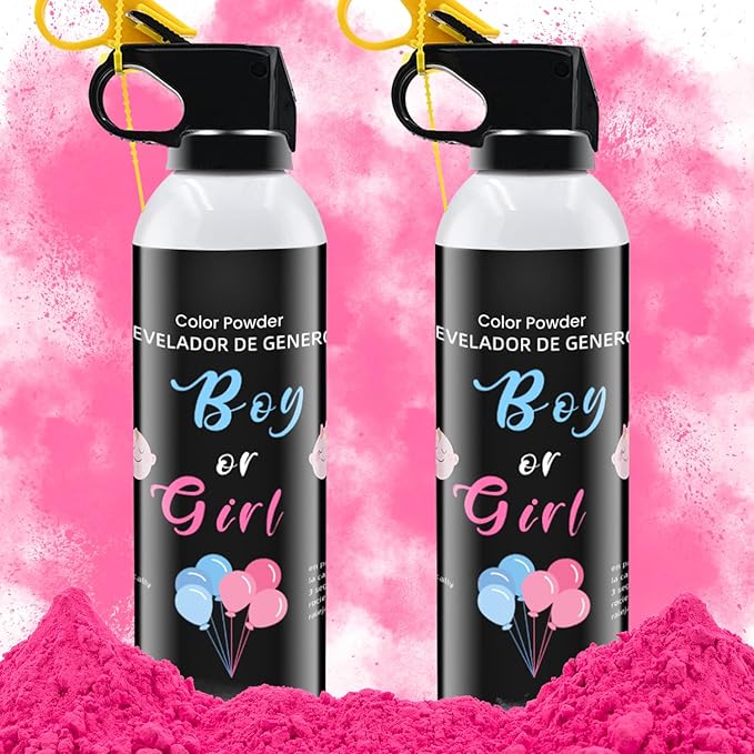 Colorful Corn Powder 2Pack Gender Reveal Fire Extinguisher Blue or Pink Smoke for Boy or Girl Reveal Party Gender Reveal Extinguishers Colored Powder for Baby Gender Reveal Party Decorations Ideas