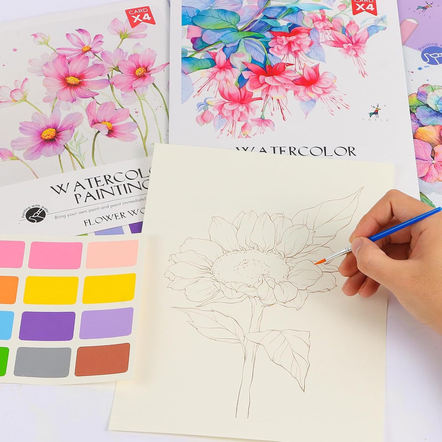 3 Pack Flowers Watercolor Coloring Books for Adult Teenager Watercolor Paint Book Water Color Paint Sets for Kids Coloring Books for Women Water Colors Paint Kids Pocket Hand Book Stocking Goodie Bag