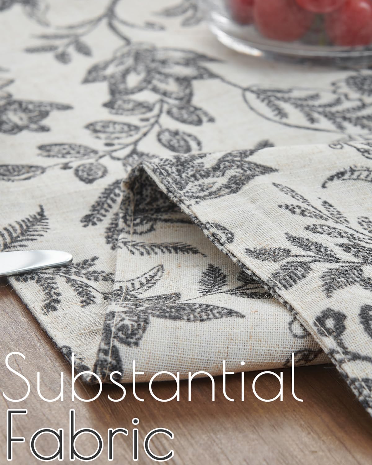 jinchan Spring Table Runner Linen Farmhouse Table Cloth Black Floral Decorative 72 Inch Botanic Printed Burlap Handcrafted Flax Coffee Table Decor 1 Panel Black on Beige