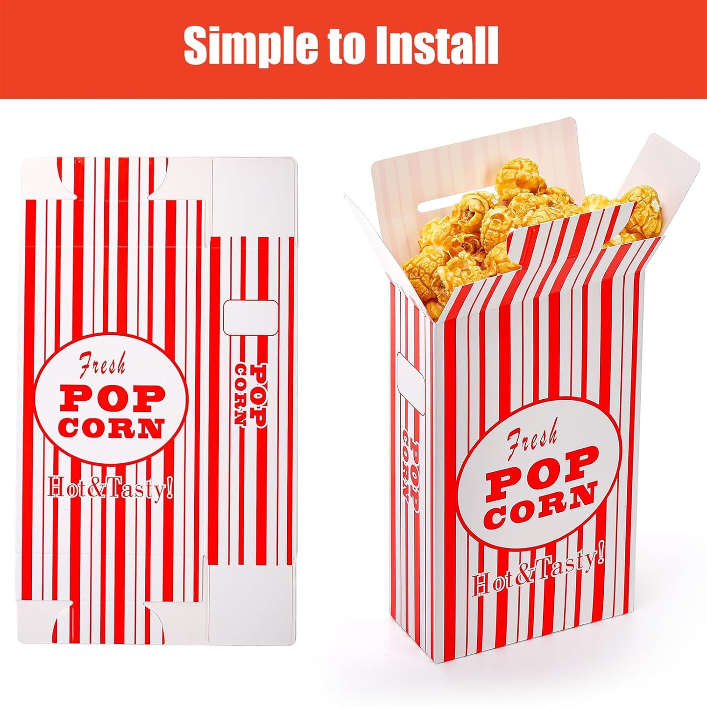 Bekith 100 Pack Paper Popcorn Boxes, Close-Top Popcorn Containers Cups Bucket for Movie Party and Theater Night